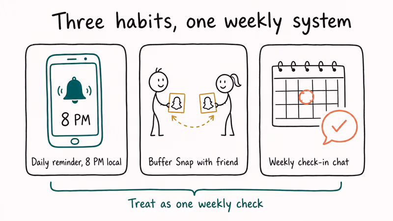 Three habit cards for maintaining long Snapchat streaks