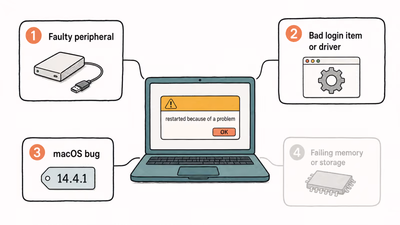Four common causes of Mac restart loops: peripherals, login items, macOS bugs, and failing memory
