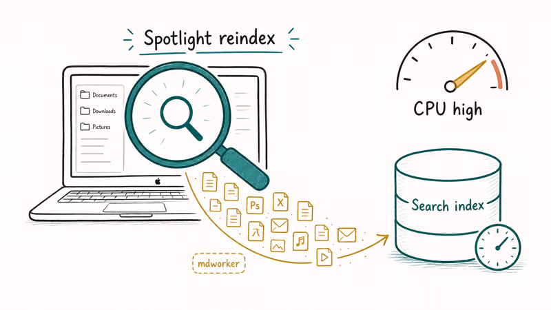 Spotlight magnifying glass scanning Mac files into a search index while CPU usage runs high