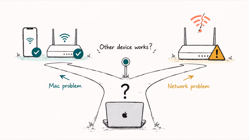 Split decision showing whether the Wi-Fi fault is the network or the Mac