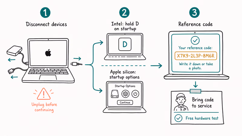 Running Apple Diagnostics on startup to get a hardware reference code before paying for service