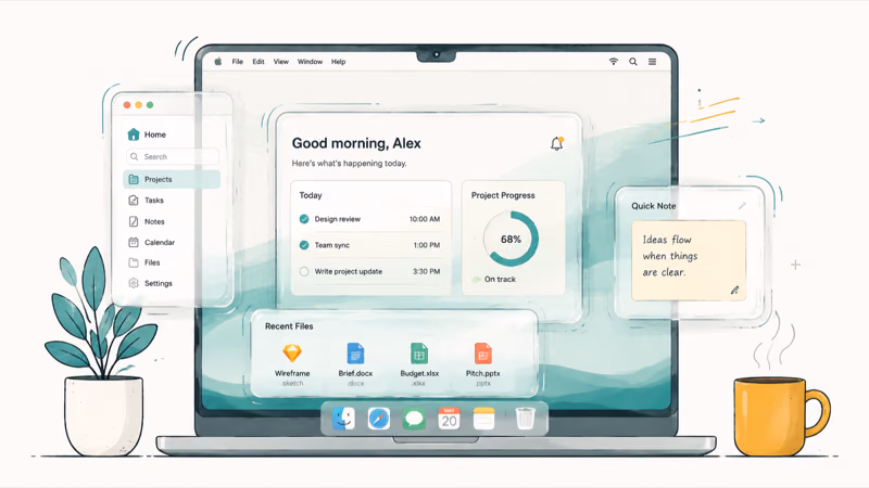 Translucent Liquid Glass interface panels on a Mac desktop suggesting smoother performance in macOS 27