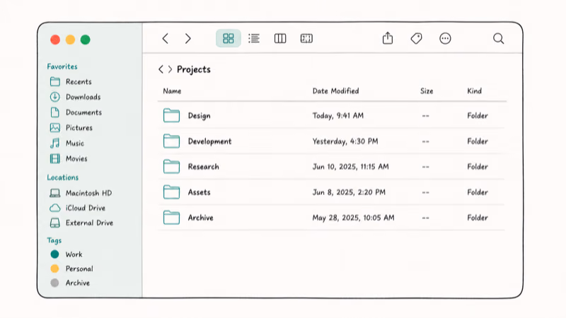macOS 27 window with consistent rounded corners edge-to-edge sidebar and unified toolbar