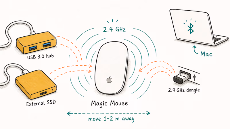 Magic Mouse Bluetooth interference from USB hub, SSD, and wireless dongle