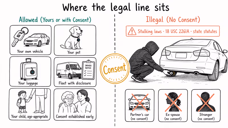 Allowed GPS tracking uses versus covert tracking with central consent reminder