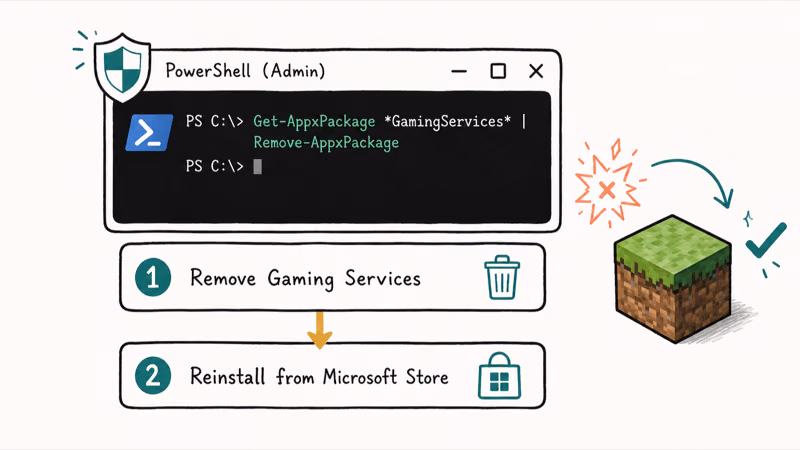 PowerShell window removing then reinstalling Gaming Services from the Microsoft Store
