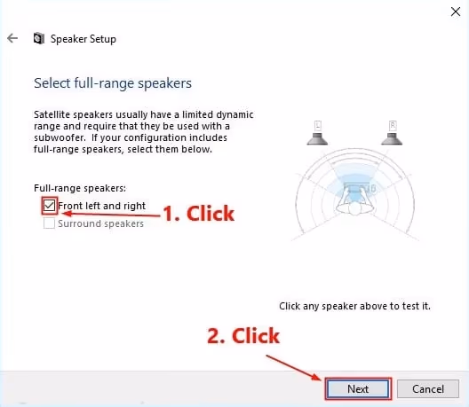 Speaker setup to Front left and right