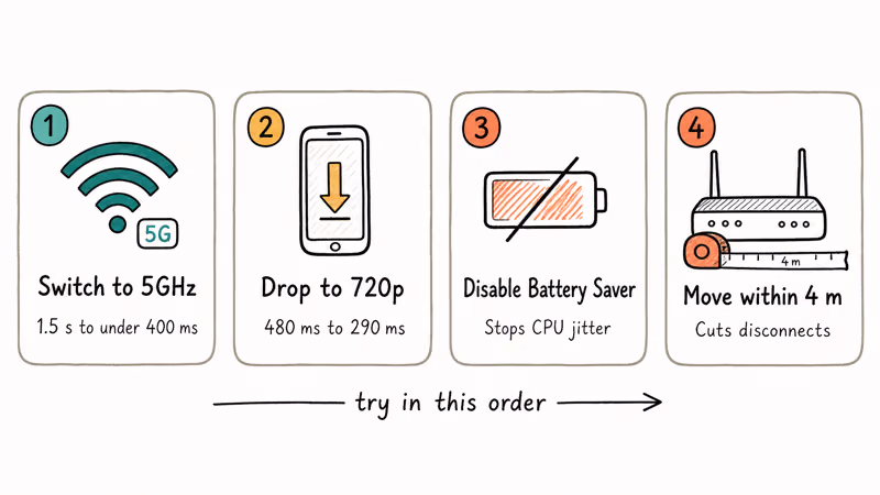 Priority tiles ranking Wi-Fi band, resolution, battery saver, and distance fixes