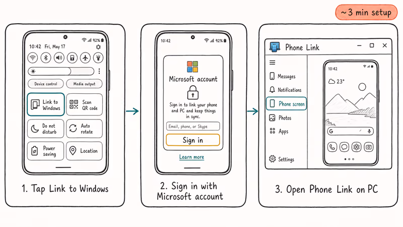 Microsoft Phone Link pairs Samsung Galaxy with Windows desktop in three steps