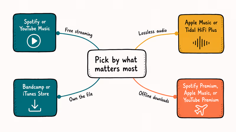 Decision tree matches free lossless ownership and offline listening needs to streaming services