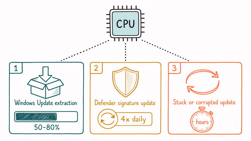 Windows update components trigger MPSigStub high CPU during signature work.