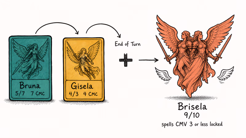 Bruna and Gisela meld diagram combining into Brisela Voice of Nightmares nine ten flier.