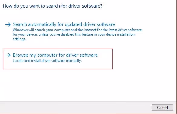 Browse my computer for driver software
