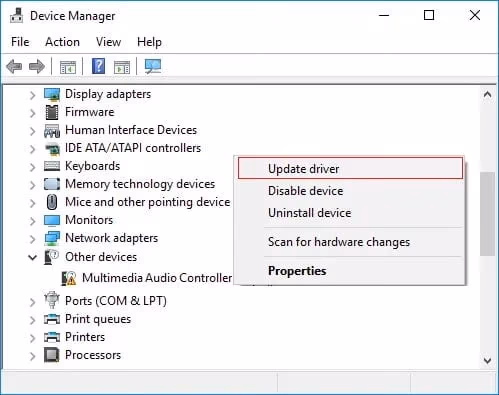 Update Multimedia Audio Controller Driver