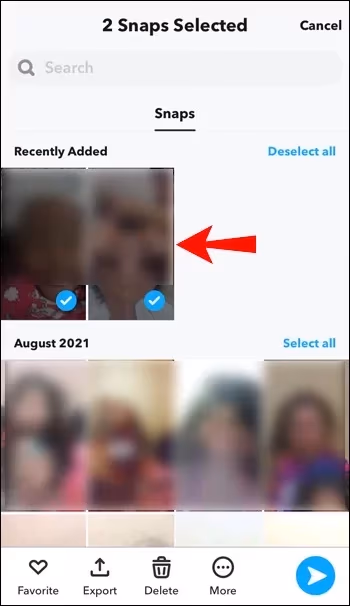 Select the stories and snaps