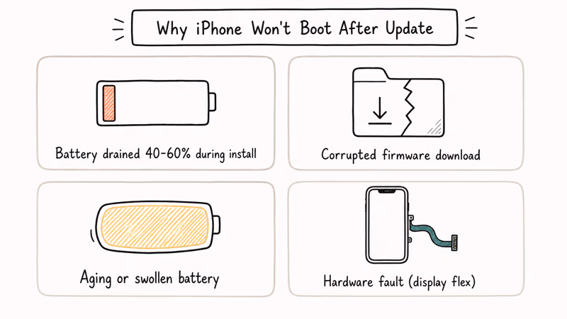 Four common reasons an iPhone fails to boot after an iOS update grid