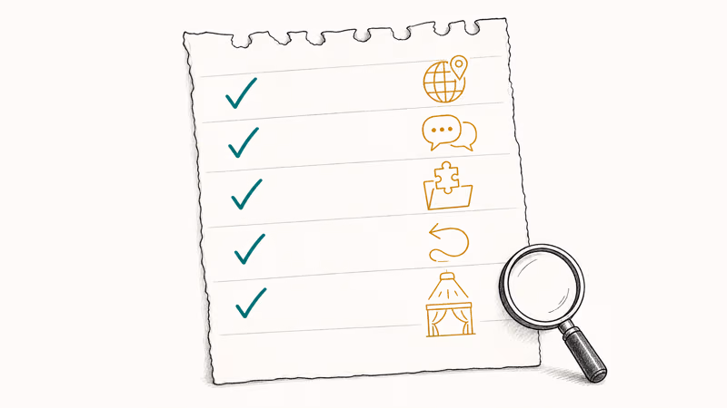 Hand drawn checklist of five traits that make a great Nancy Drew adventure game