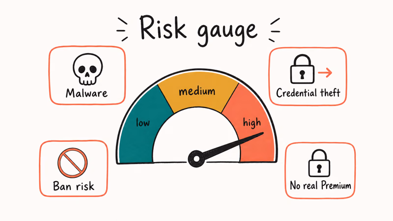 Risk dial pointing to high alongside four labeled risks of installing a Netflix mod APK.