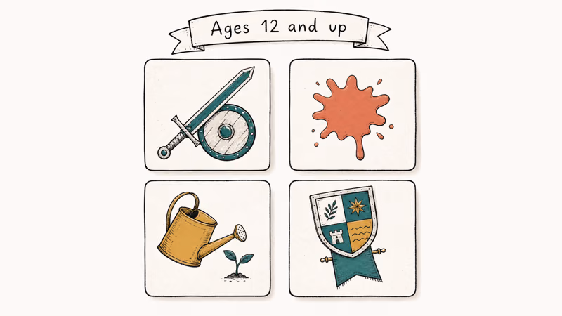 Hand-drawn grid showing four story-driven Switch games suited for tween and teen players