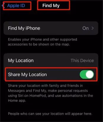 Turn on Share My Location