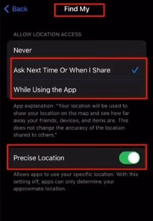 Turn On the Option Called Precise Location