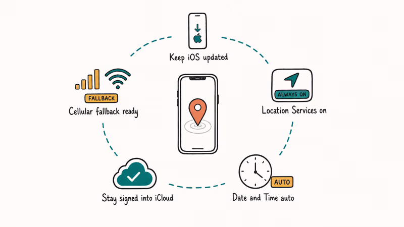 Habit ring illustration of five iPhone settings to prevent No Location Found errors