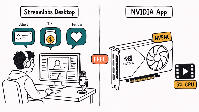 Hand-drawn comparison of Streamlabs overlays and NVIDIA App NVENC recording.