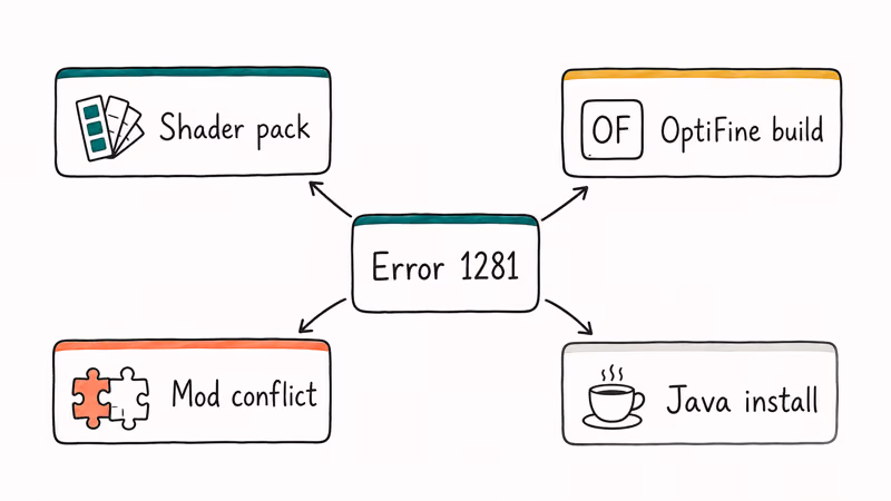 Hand-drawn diagram showing Minecraft OpenGL error causes from a central node.