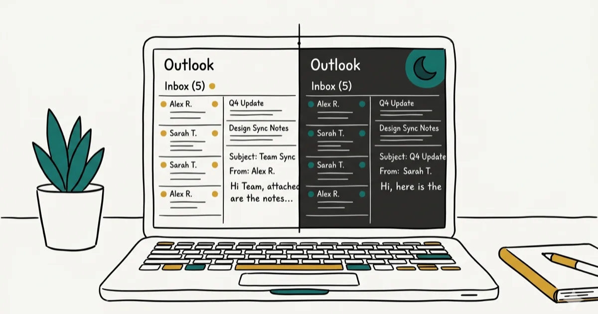Outlook Dark Mode: Enable on Windows, Mac, Web, iOS, Android cover image