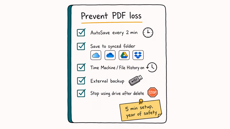 Checklist covering AutoSave cloud sync backups and safe deletion habits