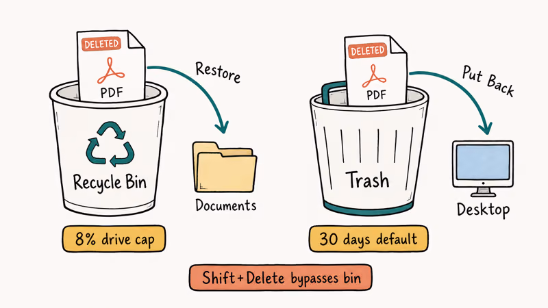 Recycle Bin and Trash restoring deleted PDFs to original folders