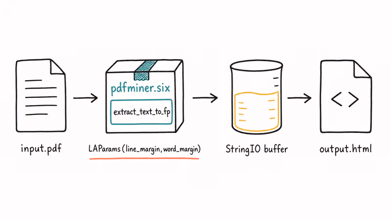 Pdfminer pipeline converting PDF through StringIO buffer into HTML output