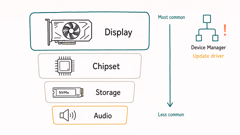 Driver priority stack for display chipset storage and audio PFN crashes.
