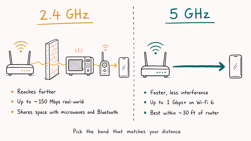 2.4 GHz versus 5 GHz Wi-Fi range and speed tradeoffs