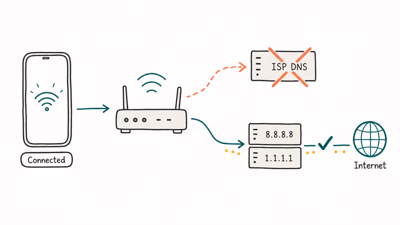 Phone traffic routed to public DNS after ISP resolver failure.