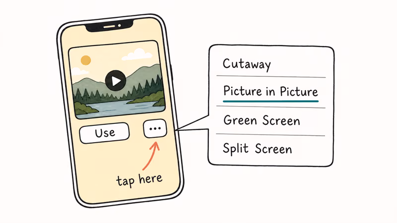 iPhone iMovie menu showing Picture in Picture option highlighted