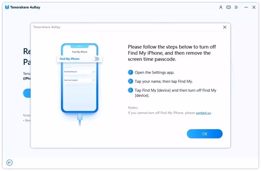 Tenorshare 4uKey - Turn Off Find My iPhone