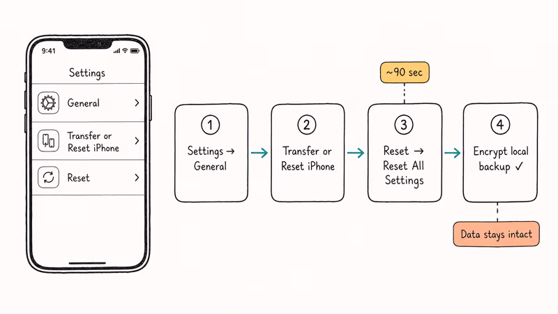 iPhone reset flow refreshing local backup encryption password.