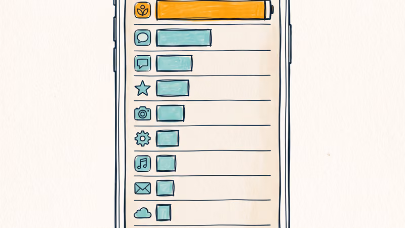 Phone battery usage list where one top app bar is far longer than every other app below it