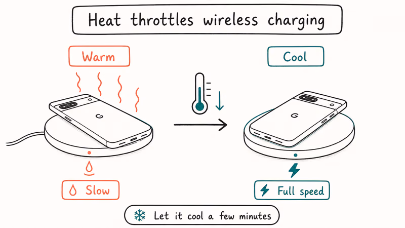 Warm Pixel charging slowly then jumping to full speed once it cools down