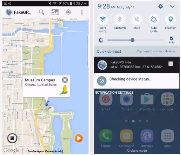 Use the option called Fake GPS Free