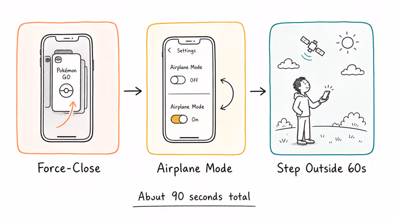 Three-step Pokémon GO quick fix flowchart force close airplane mode and step outside