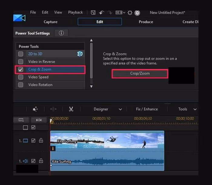 Accessing Powerdirector Crop Tool