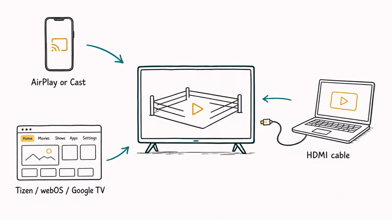 TV with three legal PPV fallback paths from phone smart TV and laptop