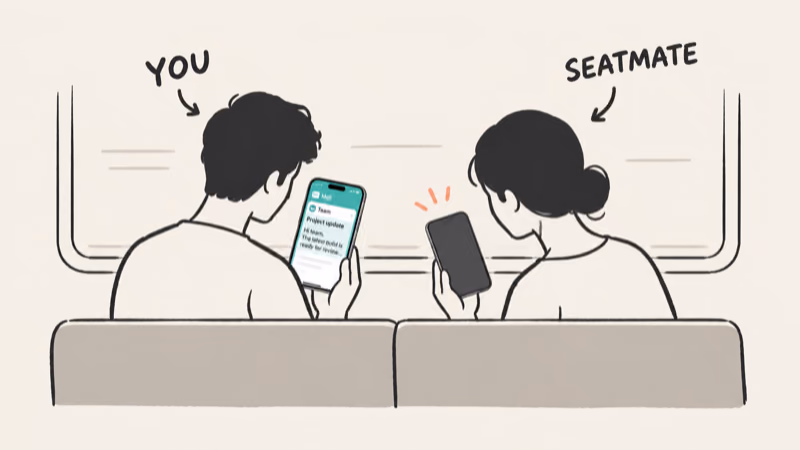Train seatmate blocked from reading a privacy-filtered iPhone screen