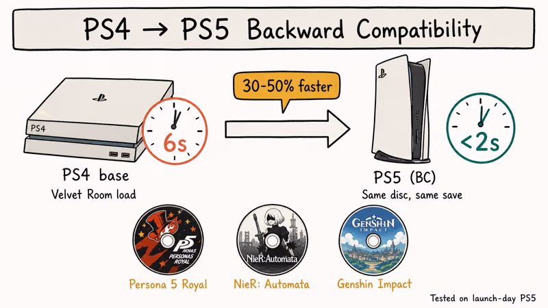 Diagram comparing PS4 and PS5 load times for anime games.