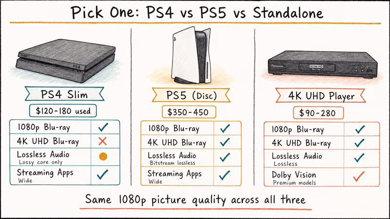 Comparison of PS4 Slim, PS5 disc edition, and standalone Blu-ray player capabilities