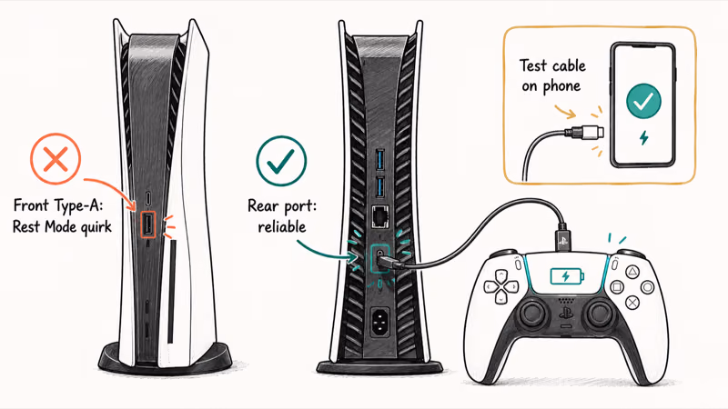 DualSense charging from a rear PS5 console port instead of the front Type-A port