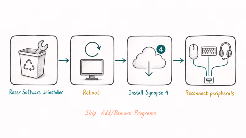 Clean reinstall flow with uninstaller reboot Synapse 4 installer and device reconnect