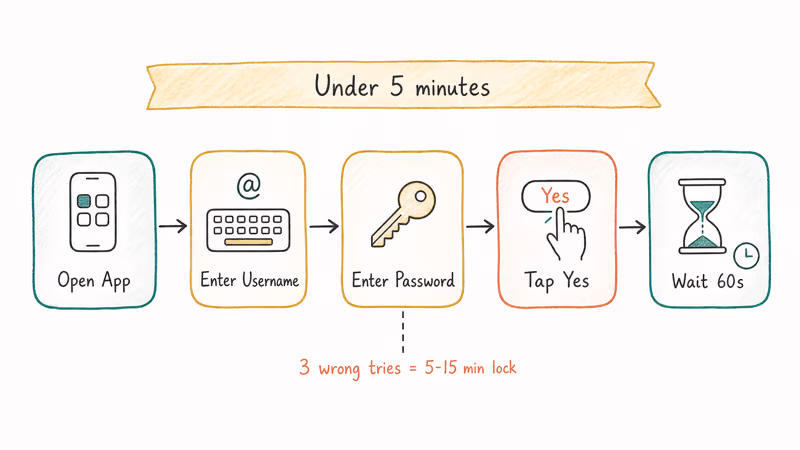 Five-step flowchart showing the Snapchat reactivation login sequence from app open to confirmation wait